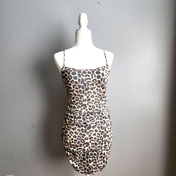 Ruched mini dress | Animal Print Ruched Dress | Ribbed Ruched Dress - Picture 1 of 7